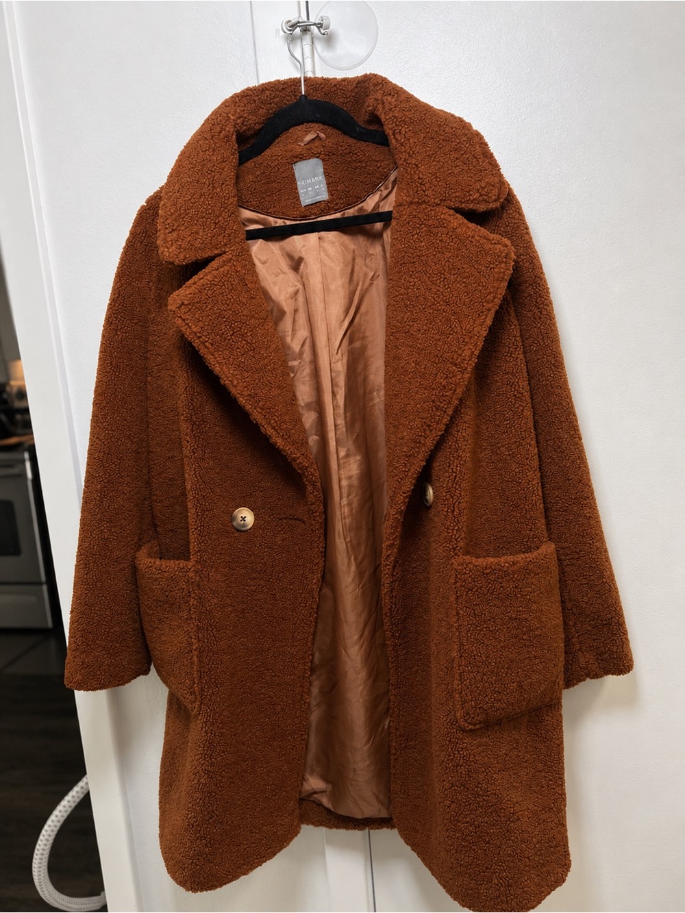 Primark Rust Teddy Coat with Large Lapels